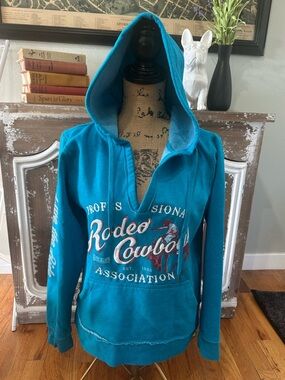 Ladies Medium PRCA Teal Western Pro Rodeo Sweatshirt Hoodie